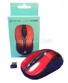 Мышь Oklick 675MW черный/красный оптическая (800dpi) беспроводная USB (2but)