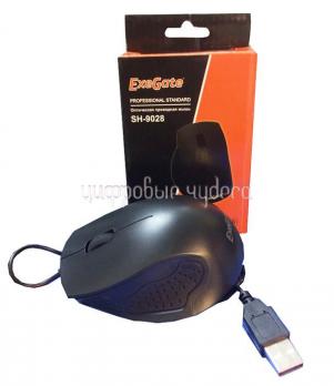 Мышь проводная Exegate SH-9028  <black, optical,  3btn/scroll, 1000dpi, USB, шнур 1,5м>, Color box
