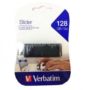 Флеш накопитель USB 128Gb Verbatim Slider USB 2.0, черный