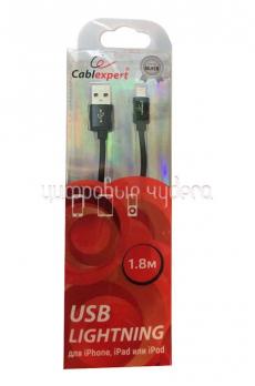 Кабель USB CC-S-APUSB01Bk-1.8M Cablexpert Silver AM/Apple для iPhone 5/6 Lightning, 1.8м, черный, блистер