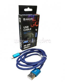 Кабель Defender ACH01-03T PRO USB(AM) - Lightning(M), тканевая оплетка, синий, 1м, 2.1А, для iphone 5\5s\5c\6\6+\6S\6S+
