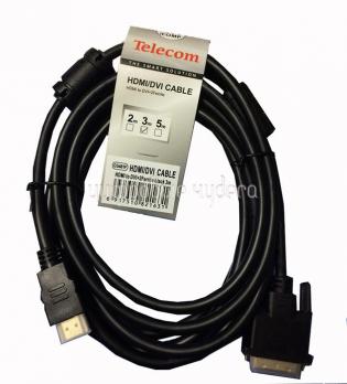 Кабель HDMIm-DVIm (19М-25М) TELECOM <3.0м> 2 фильтра, черный  [CG481F-3M]