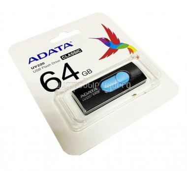 Флеш накопитель USB 64Gb A-DATA UV220 черный/голубой  (USB 2.0)