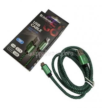 Кабель Defender USB08-03T Pro AM-MicroBM, тканевая оплетка, зеленый, 1м