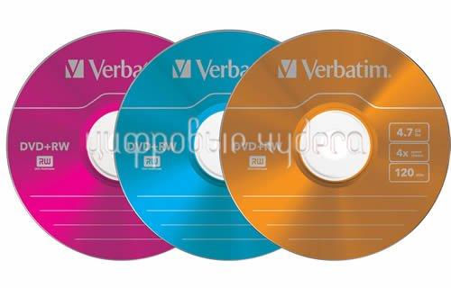 Диск DVD-RW Verbatim 4,7Gb 4x Color Slim Case (1шт)