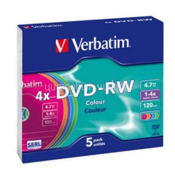 Диск DVD-RW Verbatim 4,7Gb 4x Color Slim Case (5шт)