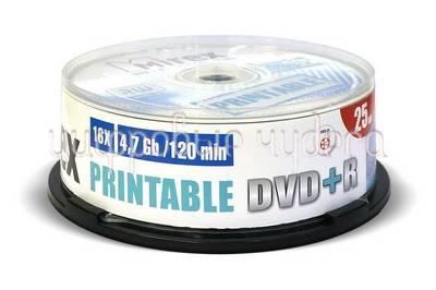 Диск DVD+R Mirex 4.7Gb 16x 120min  Ink Printable (25 шт)