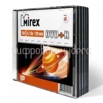 Диск DVD+R Mirex 4.7Gb 16x 120min Slim Case (5 шт)
