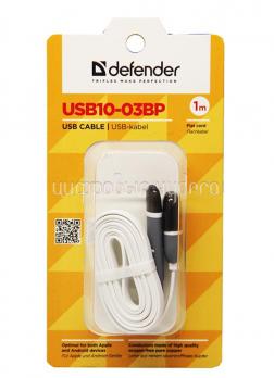 Кабель Defender USB10-03BP microUSB - Lightning, белый, 1м