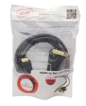 Кабель HDMIm-DVIm Gembird <1.8м> singl link, чёрный, позол.разъемы, экран [CC-HDMI-DVI-6]