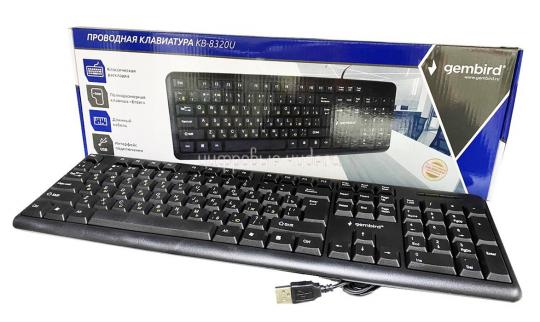 Клавиатура Gembird KB-8320U-Ru_Lat-BL, черный, USB, кнопка переключения RU/LAT,104 клавиши